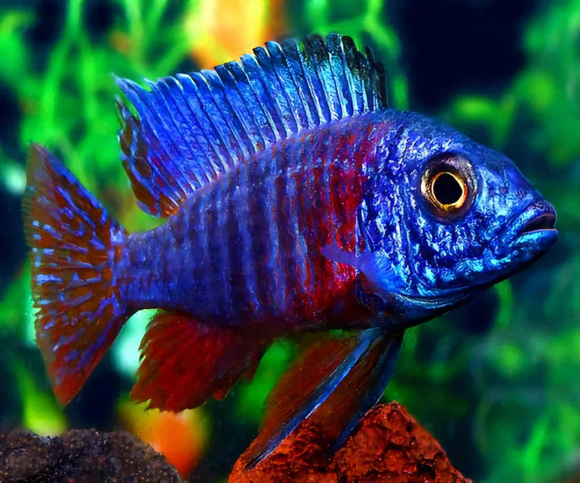 2-2.5" RED SHOULDER BLUE PEACOCK CICHLID (AULONOCARA HANSBAENSCHI)